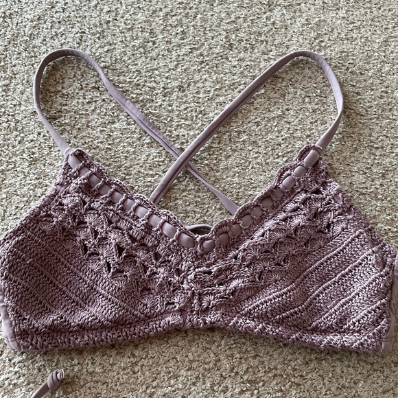 Ika Kul two piece swimsuit string bikini crochet top removable cups full bottom - Picture 6 of 7